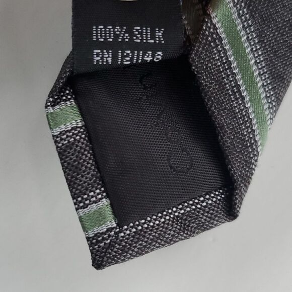 CALVIN KLEIN SILK MEN'S TIE GRAY GREEN WHITE OFFICE WORK COCKTAIL - Picture 4 of 5